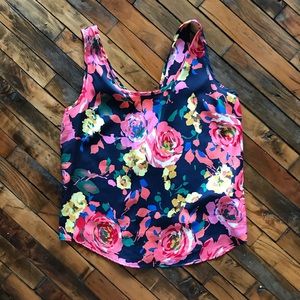 Modern Floral Tank with Neon Zip Accent